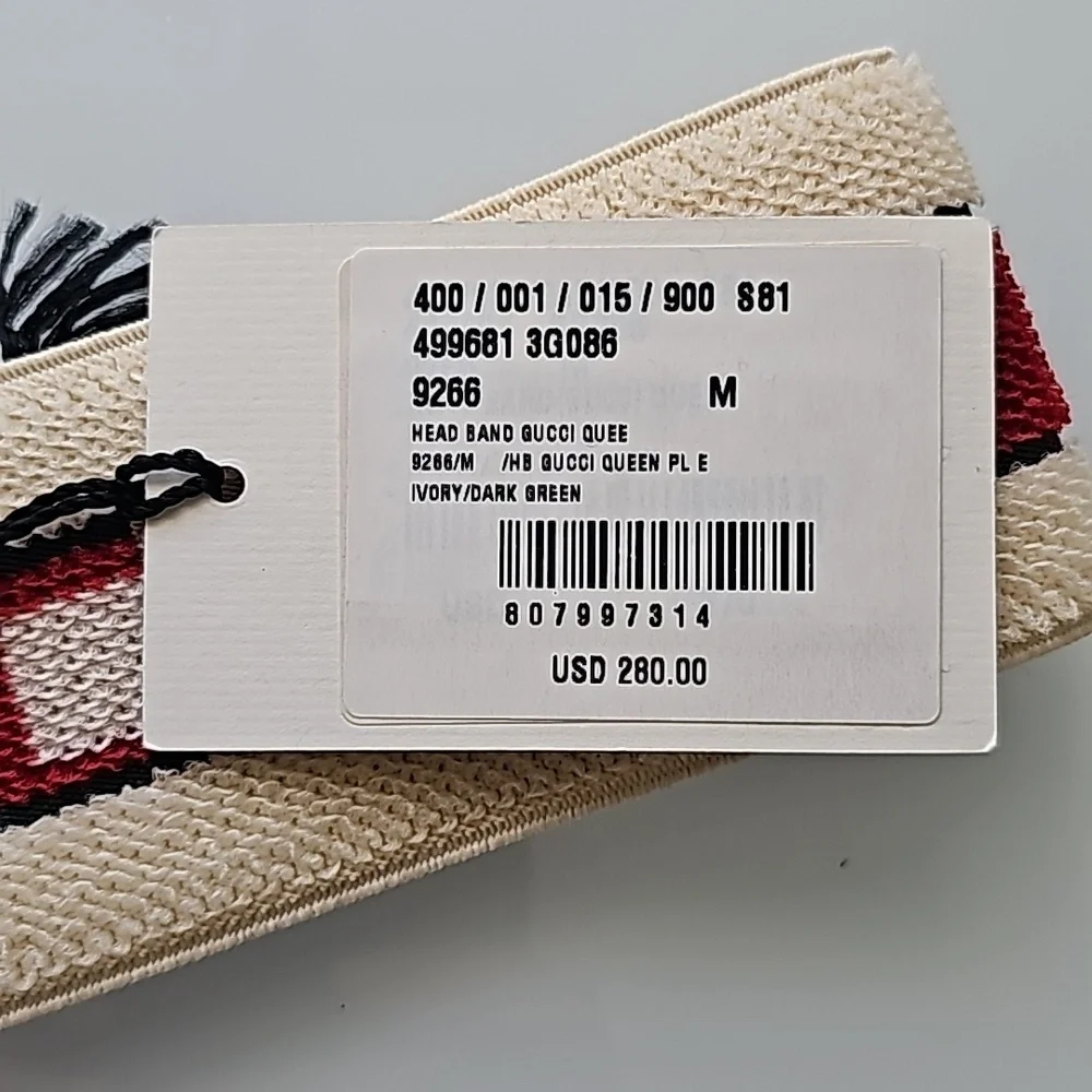 Gucci Red, Green, and Ivory Monogram Logo Elastic Headband Unisex - Picture 7 of 7